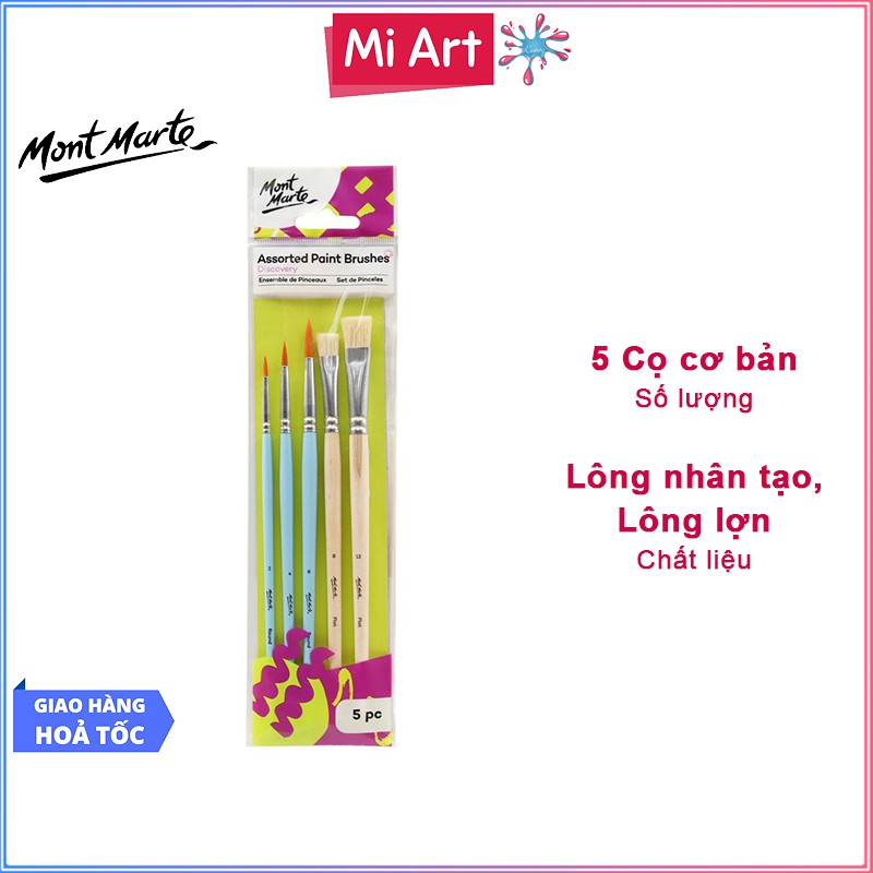 Bộ 5 Cọ Vẽ Mont Marte Cơ Bản - Assorted Paint Brushes Discovery 5pc - BMHS0039