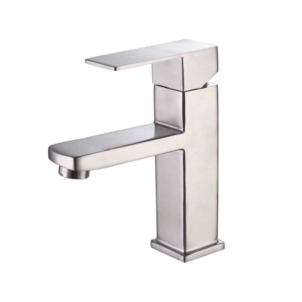 Vòi Rửa Mặt VUÔNG Lavabo Nóng Lạnh INOX 304 - tặng dây cấp