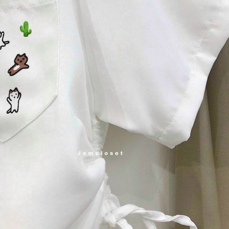 Áo sơ mi thêu icon phôm thoải mái (RÚT DÂY 2 BÊN PC)