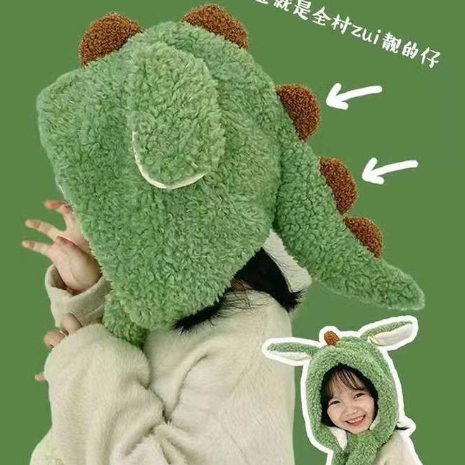 Cute little dinosaur parent-child hat/funny winter warm hat/thick cold student ear protection hat