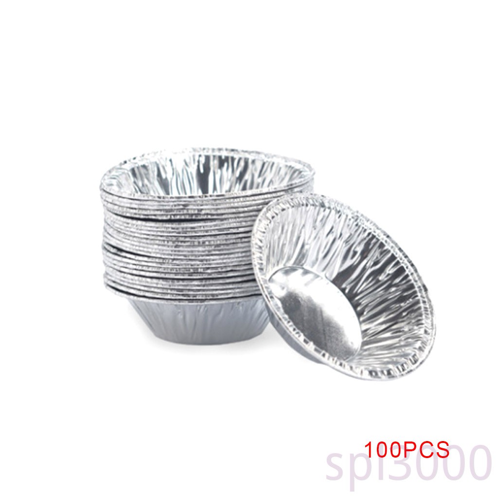 Set 100 cốc lá nhôm làm bánh tart trứng/bánh quy/cupcake hình tròn