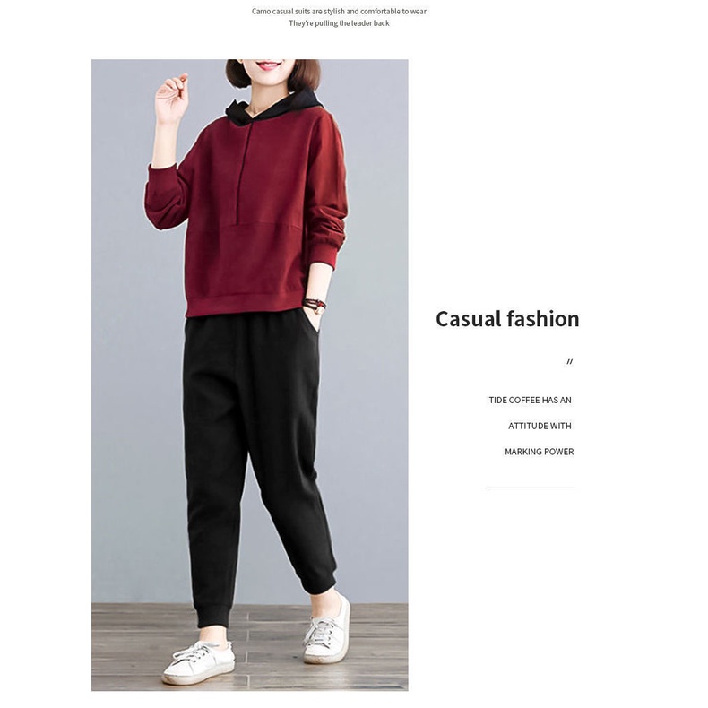 Set Đồ 2 Món Gồm Áo Hoodie Tay Dài Và Quần Lưng Cao Cho Nữ #5116