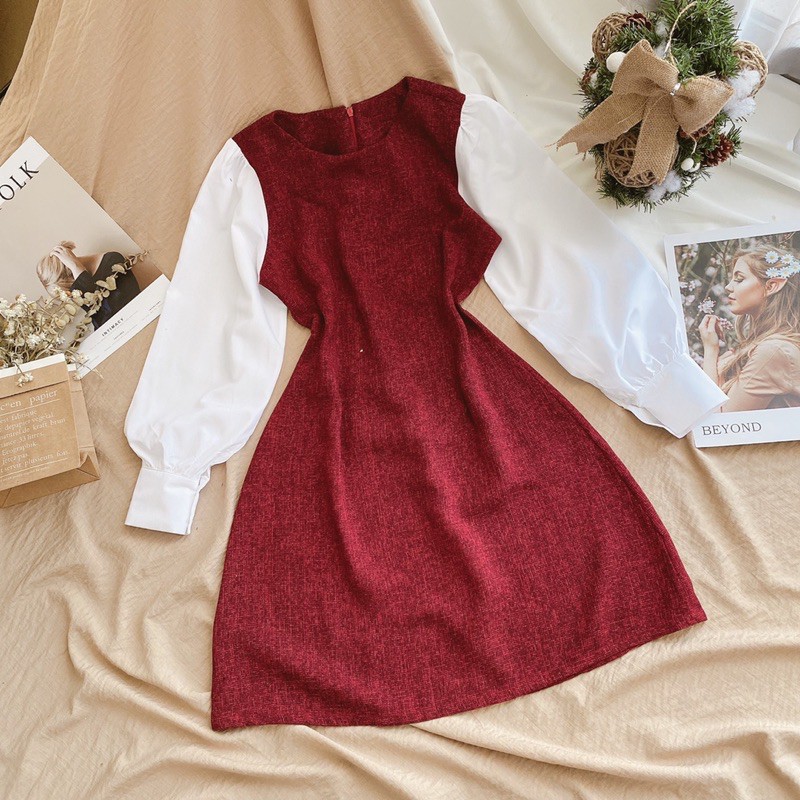 SIÊU XINH ĐẦM ĐỎ PHỐI TAY TRẮNG BAO ĐẸP | BigBuy360 - bigbuy360.vn