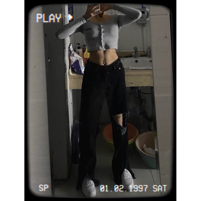 ULZZANG Quần jeans ulzzang ống loe xẻ gấu HOT TREND 2021 FASHIONITA KÈM 2 ẢNH THẬT CUỐI