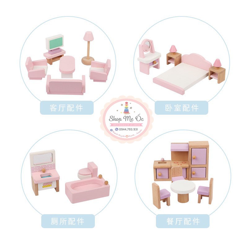 Doll House - Đồ chơi nhà búp bê gỗ 2 tầng xinh xắn cho bé gái