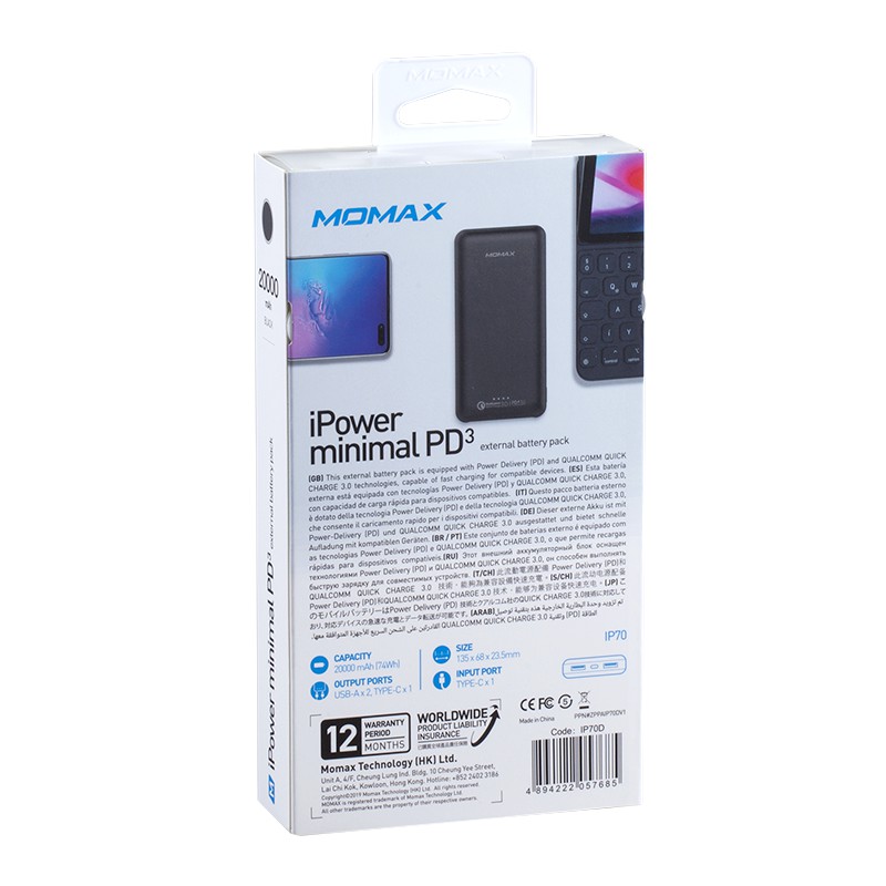 Pin sạc dự phòng sạc nhanh Momax iPower Minimal Pd3 20000mAh