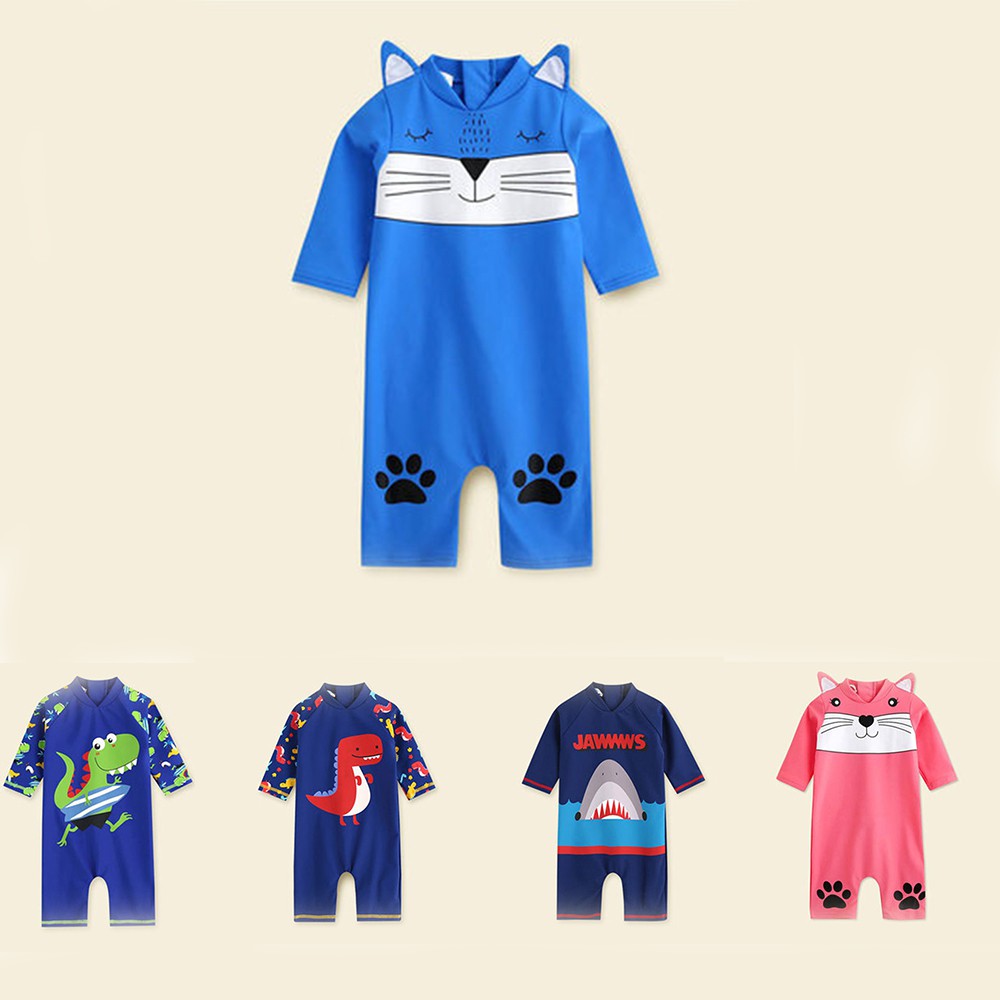 0-8 Yrs Baby Kids Swimsuit Cartoon Shark Dinosaur Swimwear Girls Pretty Cat One-Pieces Swimming Suits
