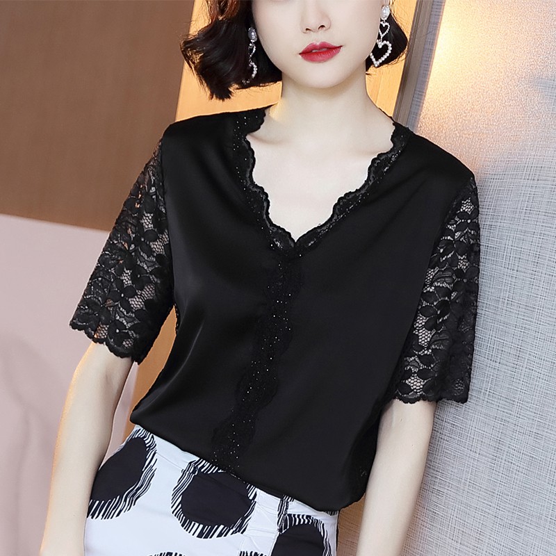 ( HÀNG SẴN) Áo Voan Nữ Cổ Tim Phối Ren Ngọt Ngào SM41 - Hàng Quảng Châu Cao Cấp