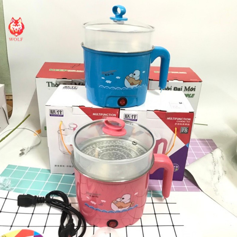 Nồi lẩu điện, Ca Nấu Mì, Nấu Lẩu Mini Đa Năng 2 Tầng Siêu Tốc 18cm,Tặng Kèm Khay Hấp