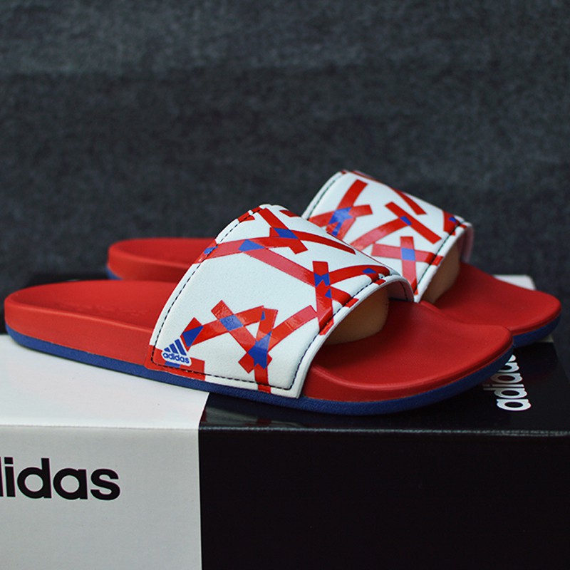 Dép Adidas Cloudfoam Plus Graphic Màu đỏ đế dương quai trắng logo đỏ xanh