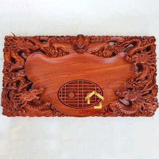 Khay trà gỗ nguyên khối ngũ long đẳng cấp lịch sự, khay trà gỗ hương cao cấp trang trí cho phòng khách sang trọng hơn