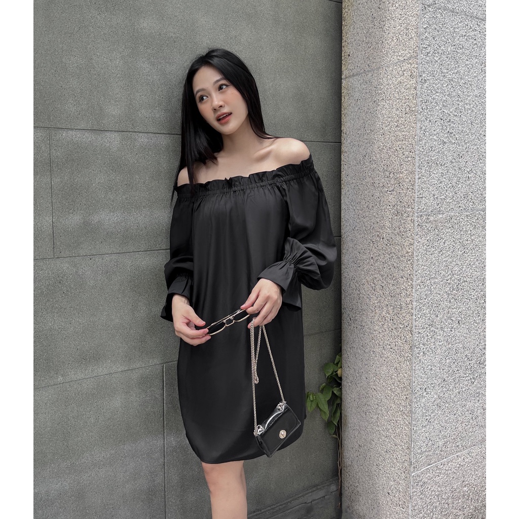 YU CHERRY | Đầm trễ vai phom suông, tay phồng, thun cổ tay, Minnie Off Shoulder Dress YD148