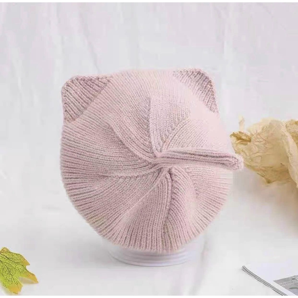 Mũ nón nồi len tai đuôi mèo ngộ nghĩnh cho bé từ 1-4 tuổi chất len dày dặn, 2 lớp không bị ngứa đầu