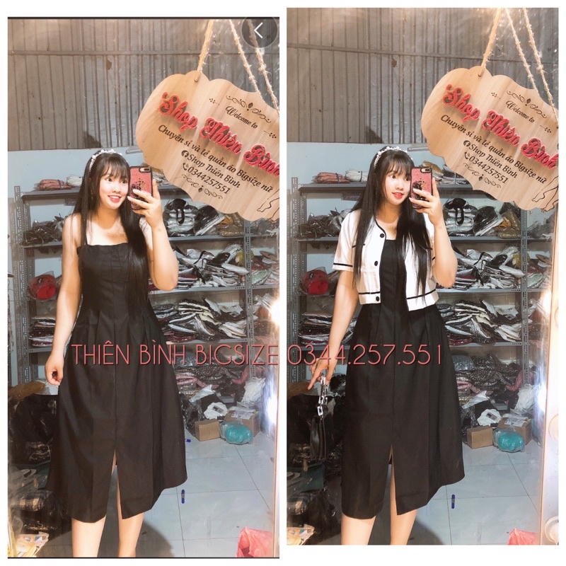 Bigsize 60-95kg by TB)Set Đầm dây kèm ÁO KHOÁC Viền Bigsize