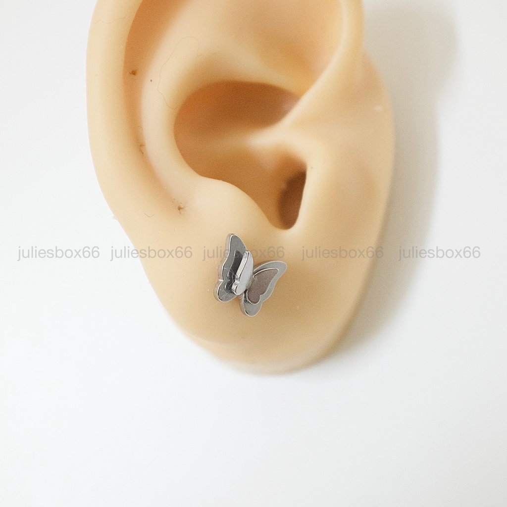 [Bán Theo Chiếc] Khuyên Tai Nam Nữ Màu Bạc Hình Bướm Đeo Trái Tai Đuôi Bi Unisex Titan Thép Y Tế Bông Tai Nữ Julies Box