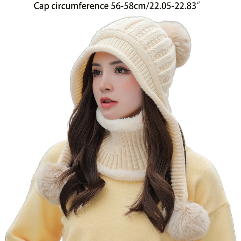 Set Mũ beanie + Khăn Choàng Cổ + Khăn Choàng Cổ Dệt Kim Giữ Ấm Thời Trang Cho Nữ