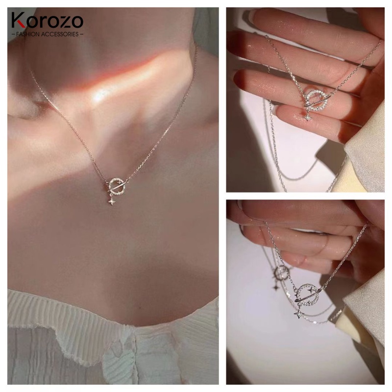Korozo Korean Style Light Luxury Planet Pendant Necklaces For Women Temperament Flash Zircon Clavicle Chain For Female