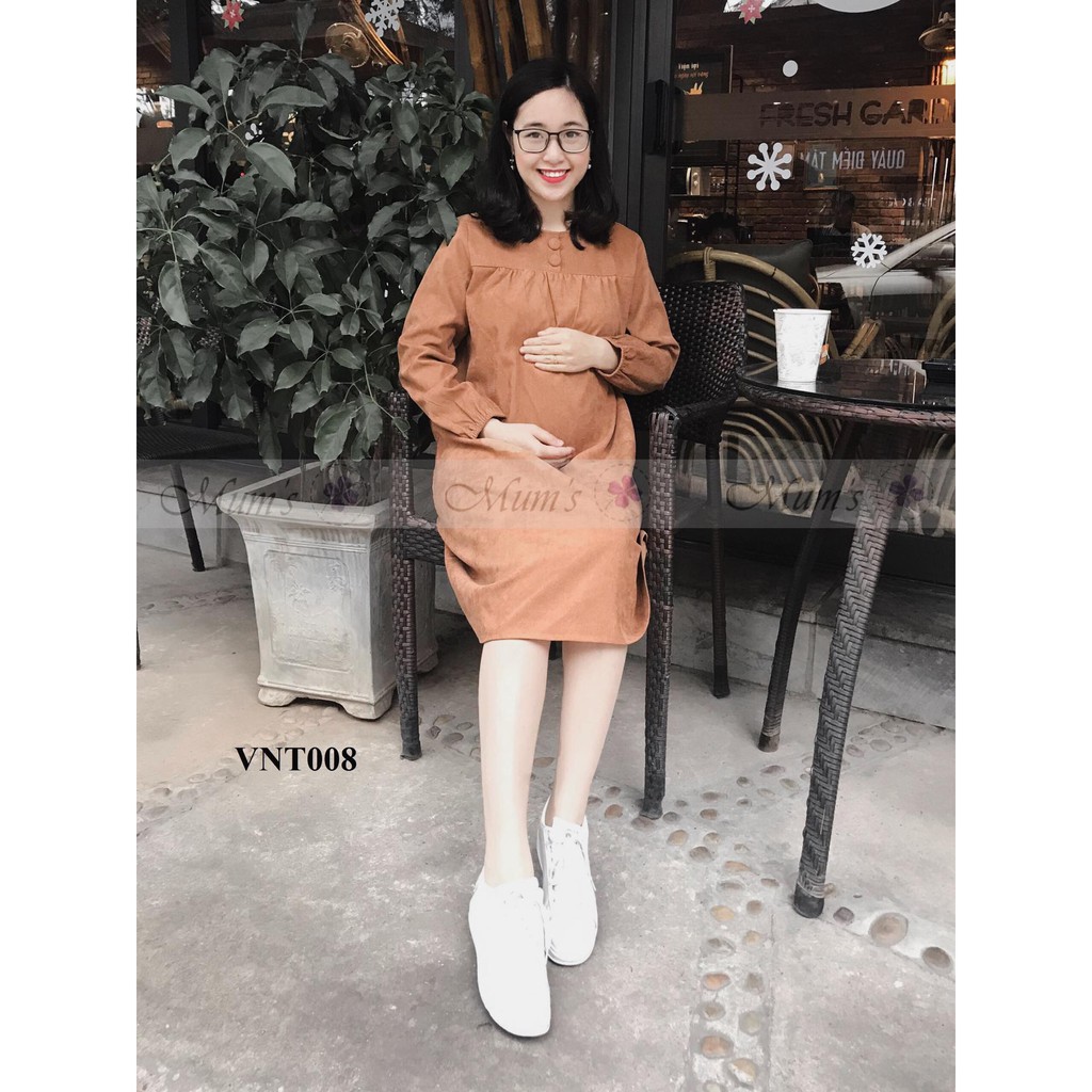 ĐẦM BẦU  FREESHIP  Váy nhung tăm màu da bò sun ngực