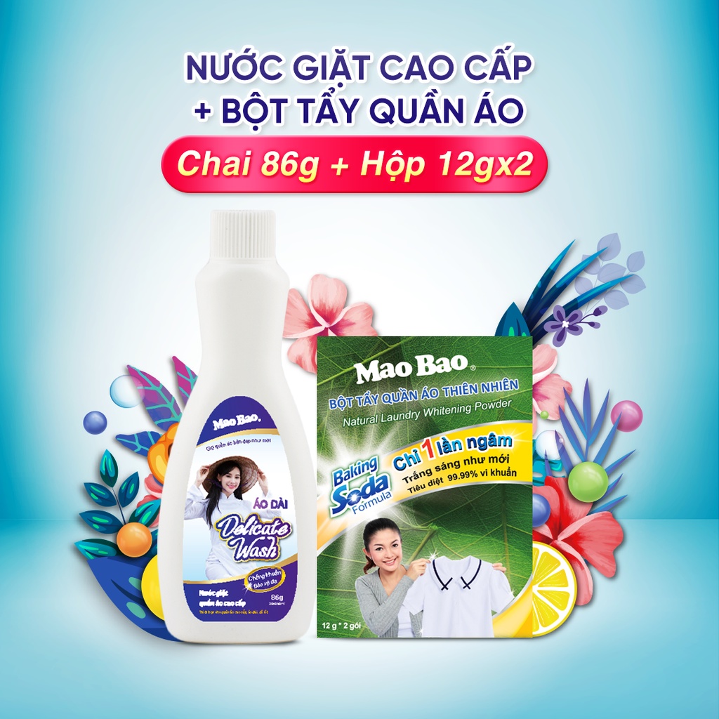 Combo 01 Nước Giặt Quần Áo Cao Cấp Mao Bao 86g + 01 Bột Tẩy Quần Áo Thiên Nhiên Mao Bao 12g x 2 gói