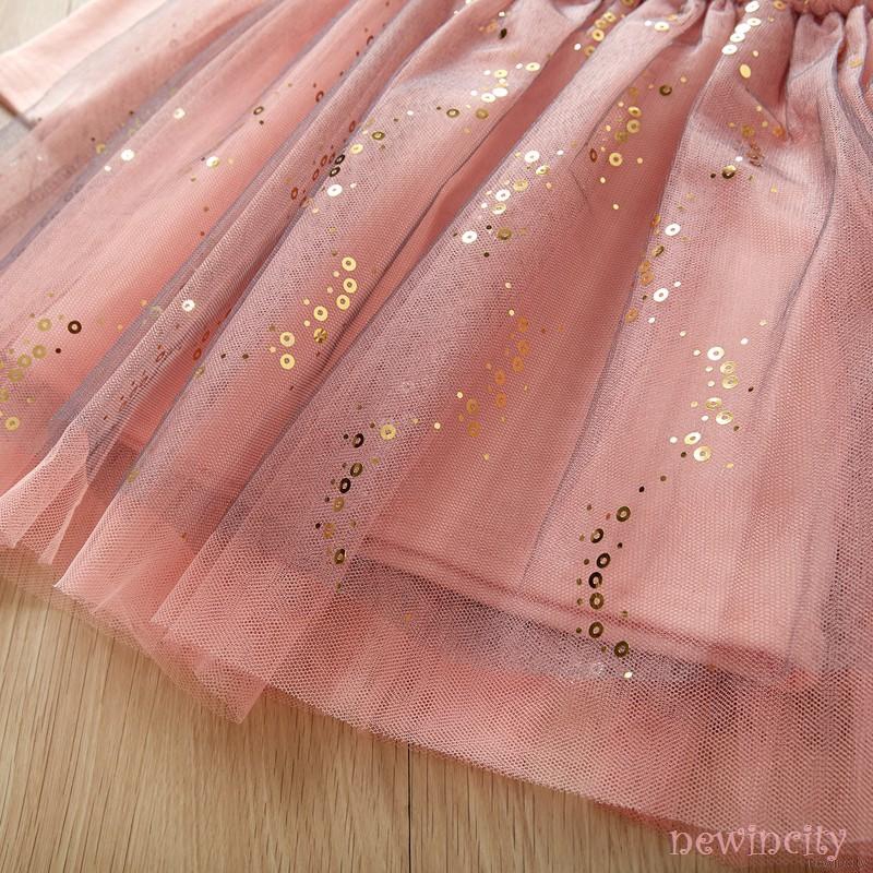 Đầm công chúa dài tay giả hai lớp phối voan thời trang dễ thương cho bé gái