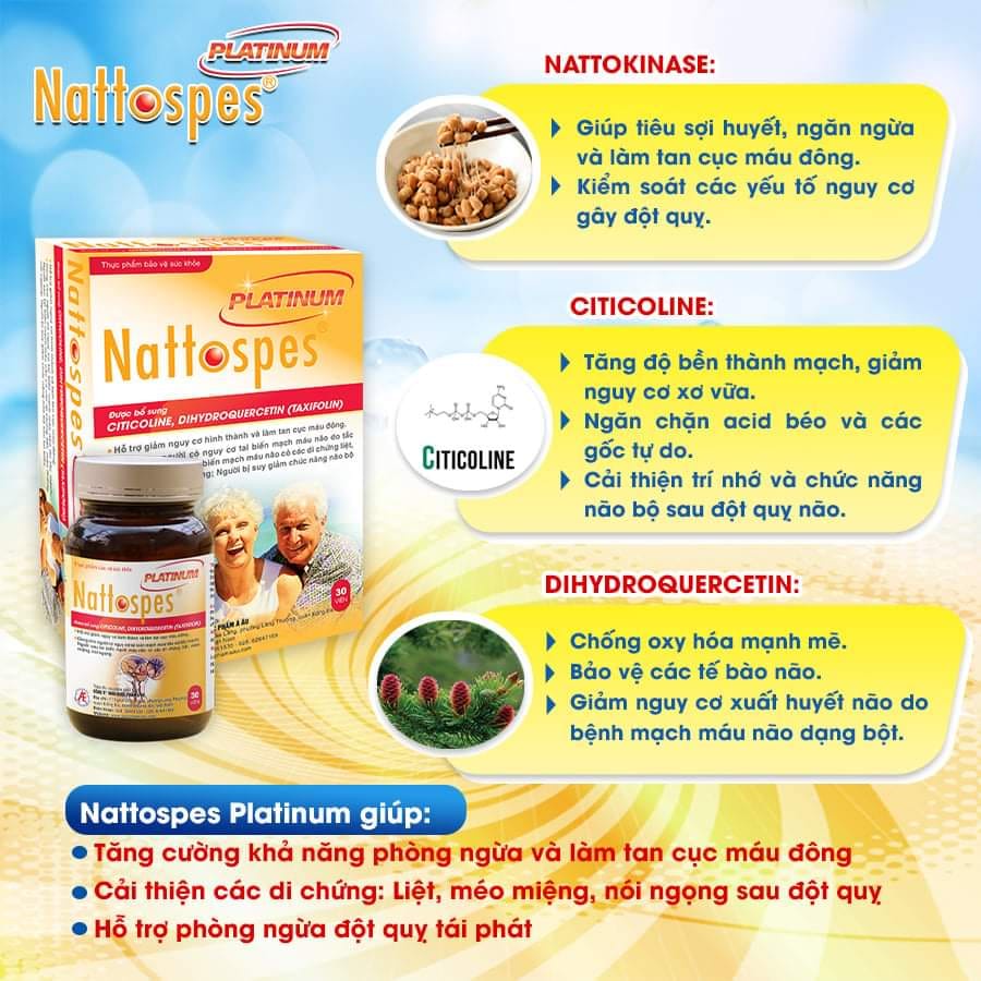 Nattospes Platinum giảm nguy cơ tai biến mạch máu não nhồi máu não cần phòng ngừa tắc mạch do cục máu đông Hộp 30 Viên
