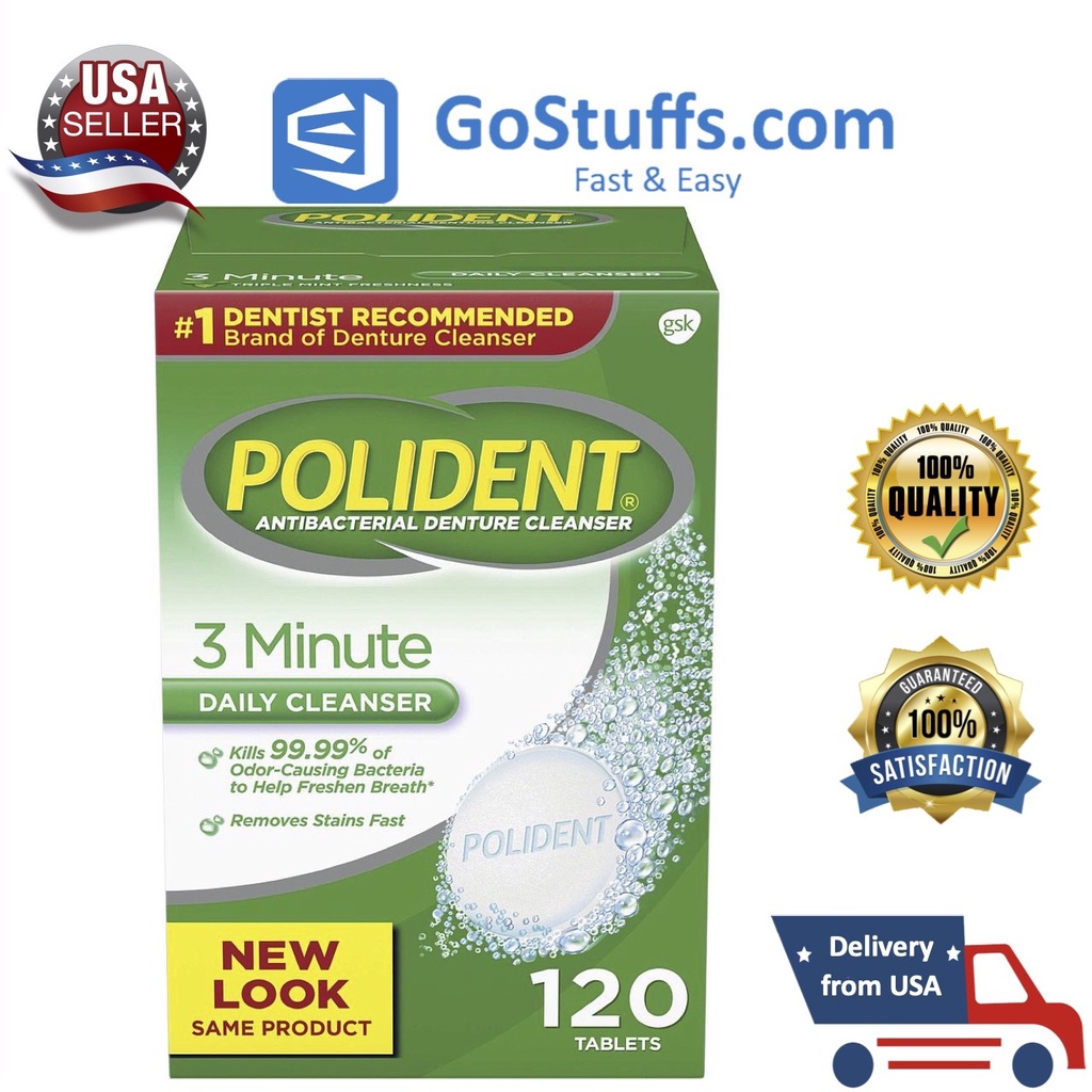 Polident 3Minute Antibacterial Viên làm sạch răng giả 120 viên