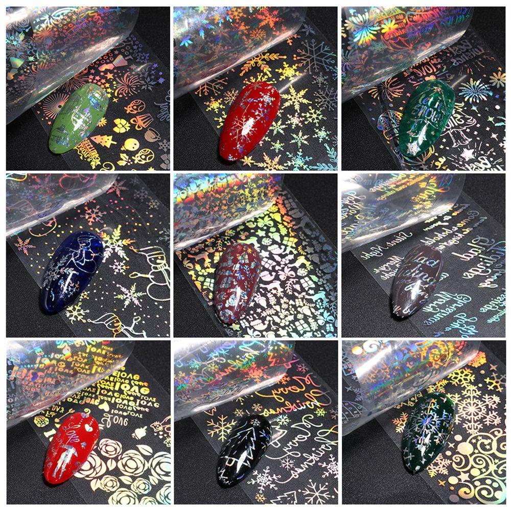 Bộ 10 Miếng Dán Móng Tay Chuyển Nước Họa Tiết Bầu Trời Sao|Vòng Hoa Trang Trí Giáng Sinh Xinh Xắn