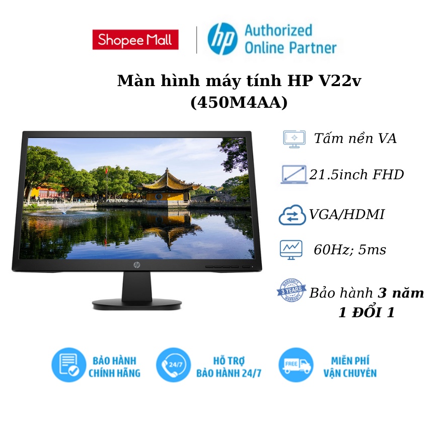 [Mã ELHP3TR giảm 12% đơn 500K] Màn hình máy tính HP V22v (450M4AA)/ 21.5inch FHD/ VA/ 3Yrs - Bảo hành 36 tháng