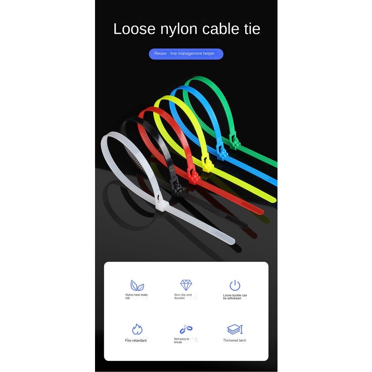 Dây Cáp Buộc Cáp Bằng Nhựa Nylon Màu Đen Có Thể Tháo Rời Và Tái Sử Dụng