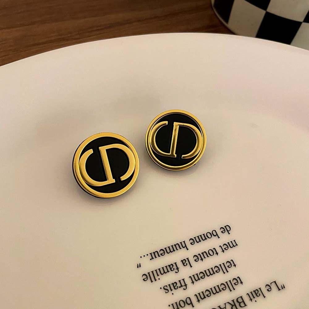 EXPEN Bông Tai Hình Tròn Họa Tiết Chữ D Bằng Bạc Phong Cách Hàn Quốc Thời Trang Cho Nữ