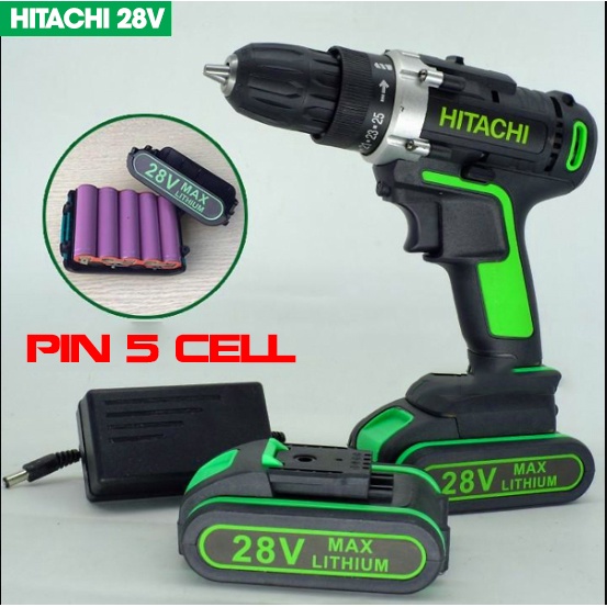 [ĐA NĂNG] Máy Khoan Pin Hitachi Xanh 28V - Bắt Vít Cầm Tay HTC Xanh - 100% Lõi Đồng - Khoan sắt, gỗ đa năng