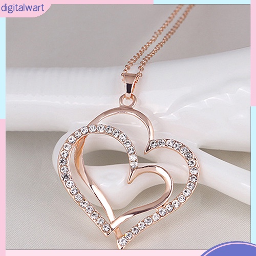 Dây Chuyền 2 Mặt Trái Tim Đính Đá Thời Trang Cho Nữ