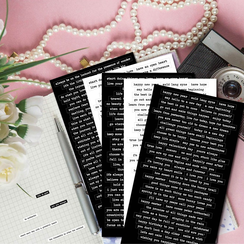 Set 8 tấm sticker câu quotes trắng đen dòng chữ tiếng anh trang trí journal