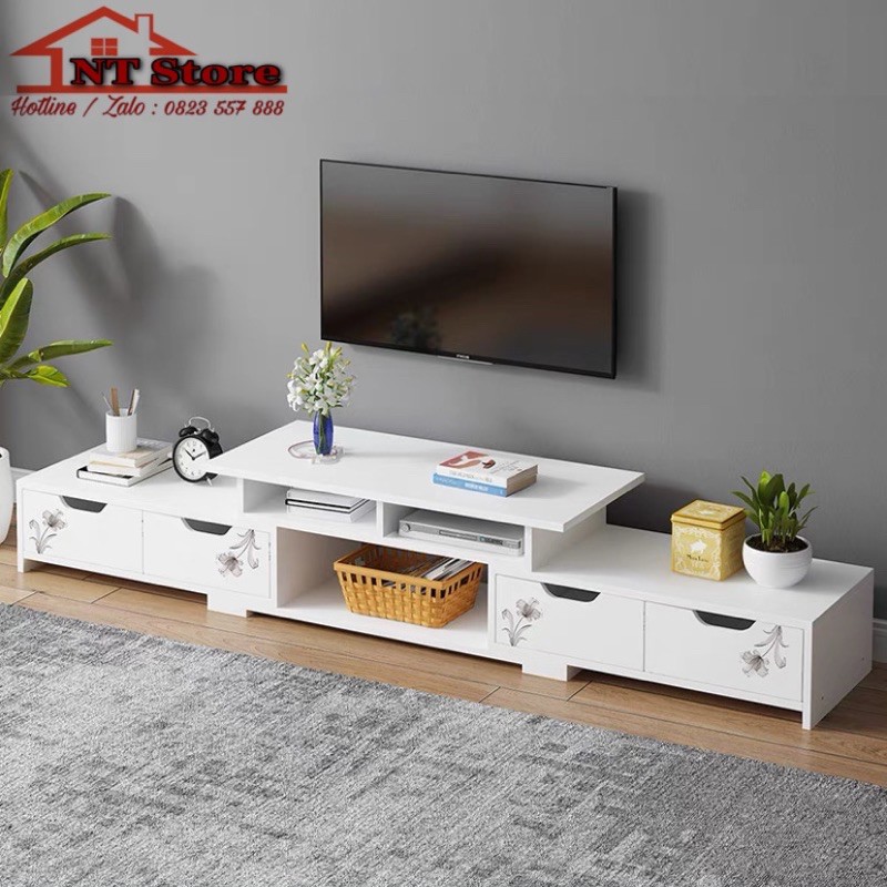 [ Follow shop giảm 3% ] Kệ tivi tùy chỉnh kích thước NT-1219 (120-190)*30*32cm, Gỗ MDF 12mm phủ melamine chống thấm