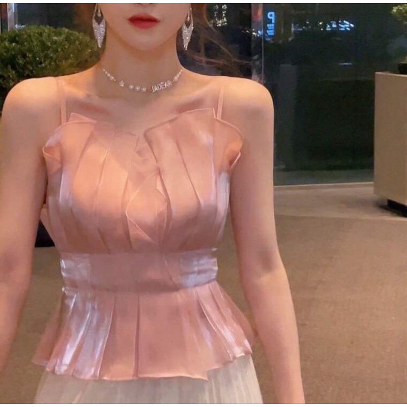 Áo kiểu cúp ngực vải tơ bóng cao cấp thiết kế lạ bánh bèo tiểu thư hotgirl