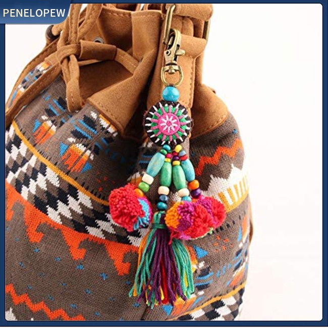 Móc Khóa Chuỗi Hạt Phối Tua Rua Phong Cách Boho Độc Đáo