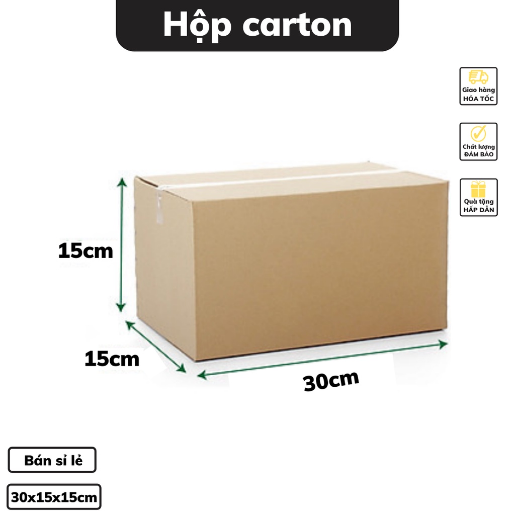 Thùng carton 30x15x15 cm hộp giấy carton thiết kế 3 lớp dày dặn chắc chắn có bán sỉ lẻ nhiều kích thước khác nhau