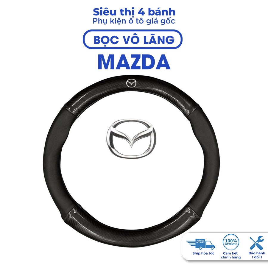 Bọc vô lăng Mazda 2, Mazda 3, Mazda 6, CX5, BT50, CX8, Trùm vô lăng cacbon bảo vệ vô lăng