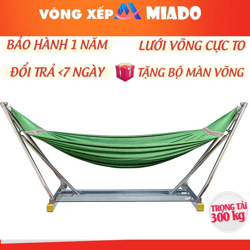 võng xếp inox khung vuông chính hãng giá rẻ kèm lớn lưới cán thép cỡ lớn chịu tải 300kg bảo hành 1 năm