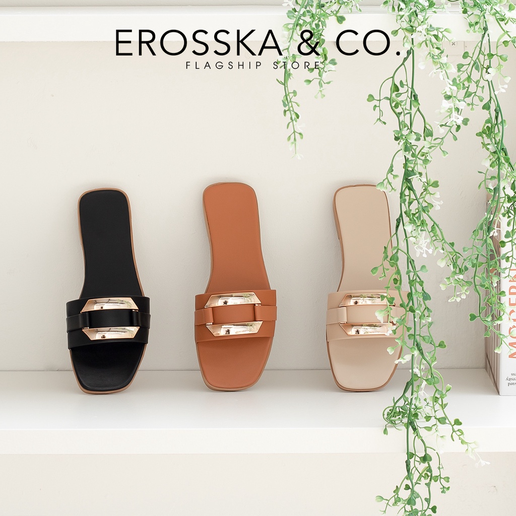 Erosska - Dép nữ thời trang Erosska 2022 quai ngang phối khóa màu nude _ DE053