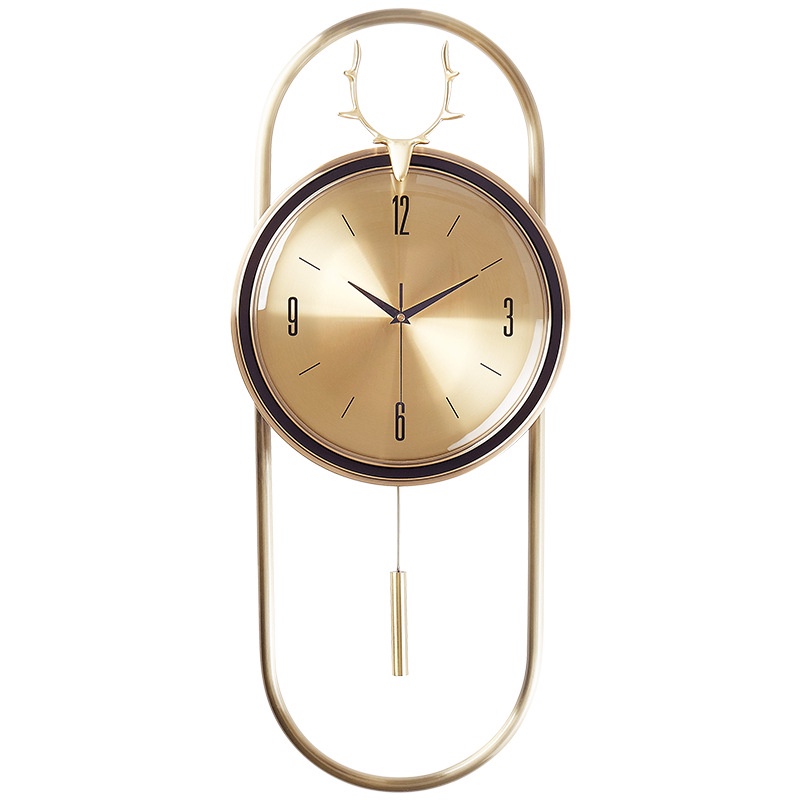 Đồng hồ treo tường dài đầu hươu hiện đại màu đồng SENCOM, đồng hồ decor trang trí phong cách Bắc Âu - E15