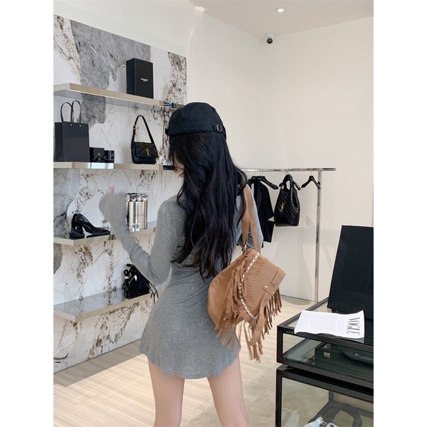 Áo Lai Bầu Dài Tay Vải Thun Lạnh Form Rủ Tay Loe Cổ Sơ Mi Nút Bấm