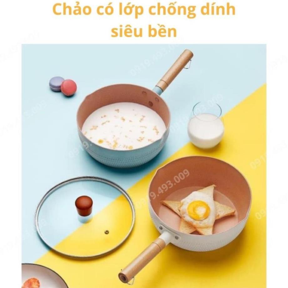 CHẢO CHỐNG DÍNH CHẢO CÁNG GỖ KIỂU DÁNG HÀN QUỐC SÂU LÒNG SIZE 18 CM  SUSU SALE SALE
