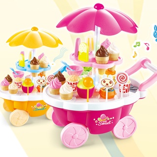 Đồ chơi xe đẩy bán kem, bộ đồ chơi bán kem size lớn có pin, có nhạc, có đèn cho bé 668-25