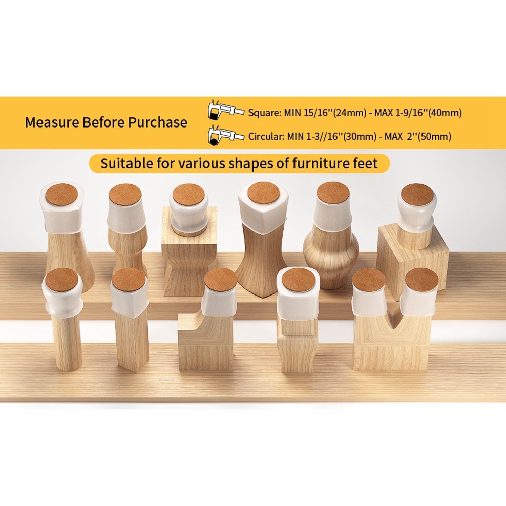 Set 24 Vỏ Bọc Chân Ghế Hình Chữ Nhật Bằng Silicone Chống Trượt Tiện Dụng