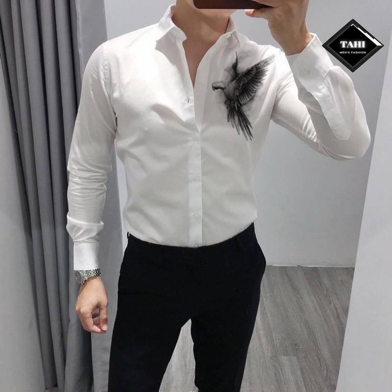 Áo Sơ Mi Nam Cotton Lụa TAHISM019, Áo Sơ Mi Hàn Quốc Họa Tiết 3D Tiết Trên Ngực Trái Dáng Body Dài Tay | BigBuy360 - bigbuy360.vn