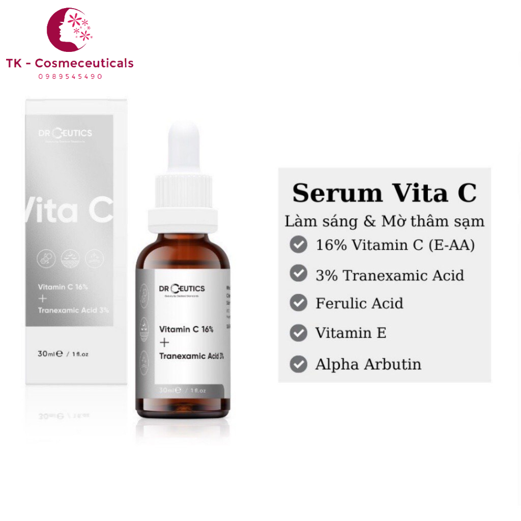 Serum Vitamin C 16% + Tranexamic Acid 3% DrCeutics Ngăn Ngừa Lão Hóa Và Làm Sáng Da - 30ml