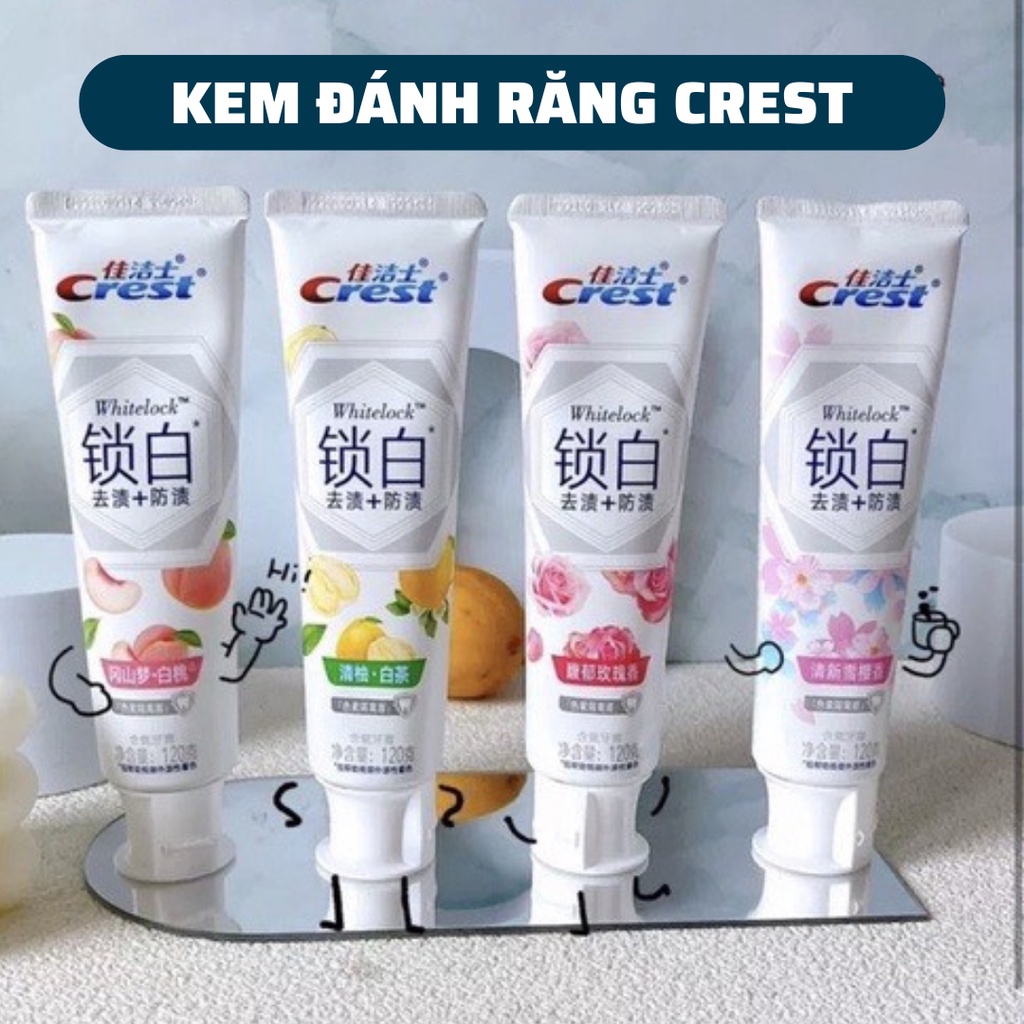 Kem đánh răng Crest Hoa Anh Đào, Quả Đào, Than Tre bản Trung 120g - Hương thơm lãng mạn làm trắng răng