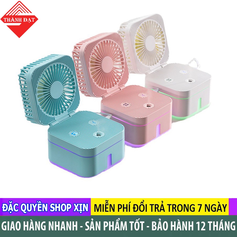 Quạt Phun Sương Để Bàn Gấp Gọn Magic Cube 3 Tốc Độ Gió Làm Mát Kiêm Đèn Ngủ