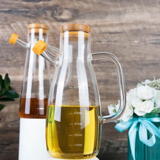 BÌNH DẦU ĐỰNG ĂN NẮP GỖ TRE Bình thủy tinh chịu nhiệt 400 độ nút silicon đựng dầu ăn, giấm, nước tương, nước m